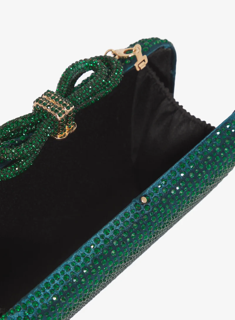 Khizana Emerald rhinestone detailed embellished bow detail clutch for Women | Best Price UAE